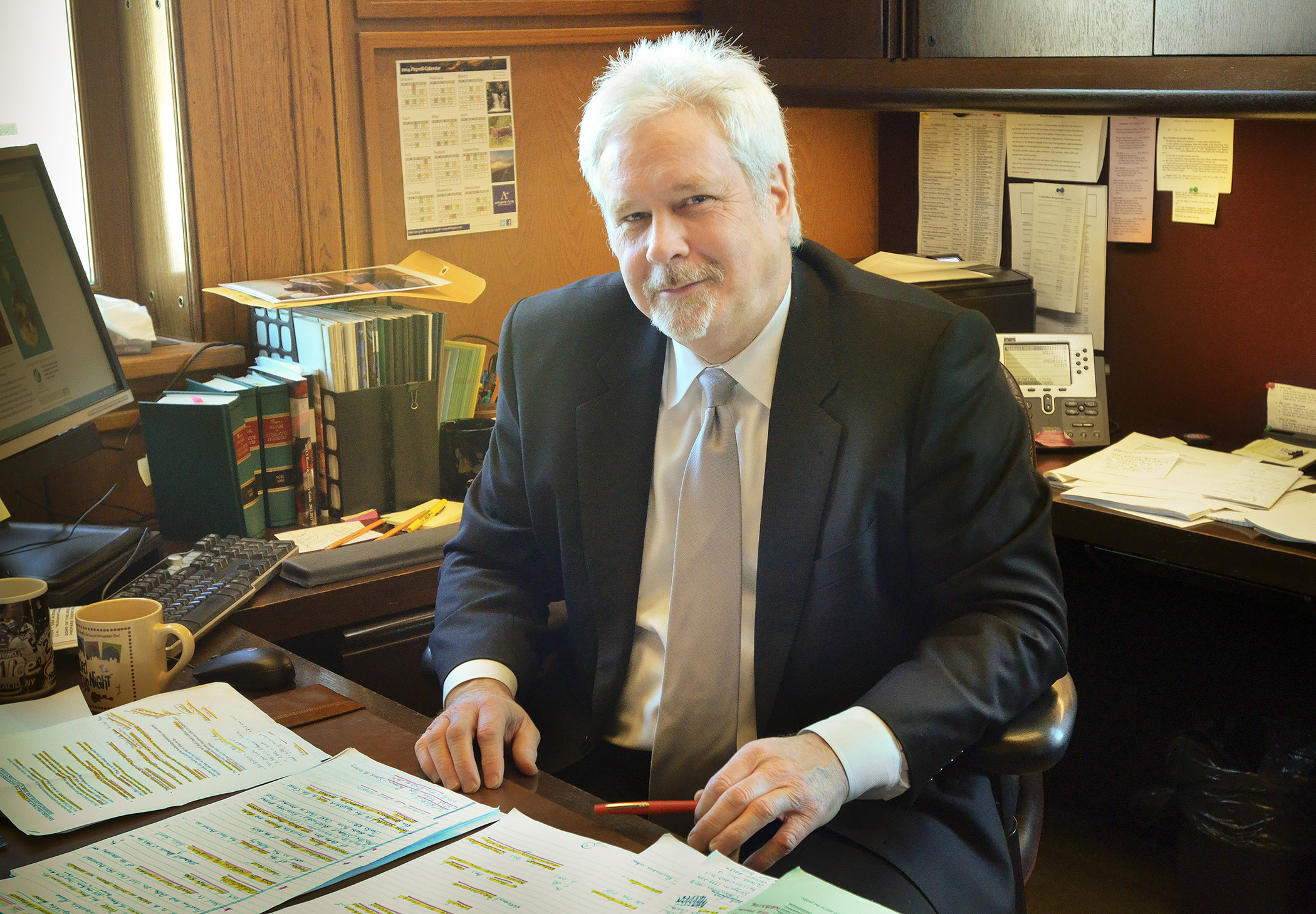 Patrick Murphy, elected the 31st chief clerk in the history of the Minnesota House earlier this month, behind his desk inside the State Capitol. Photo by Andrew VonBank